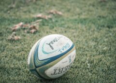 a close up shot of a rugby ball
